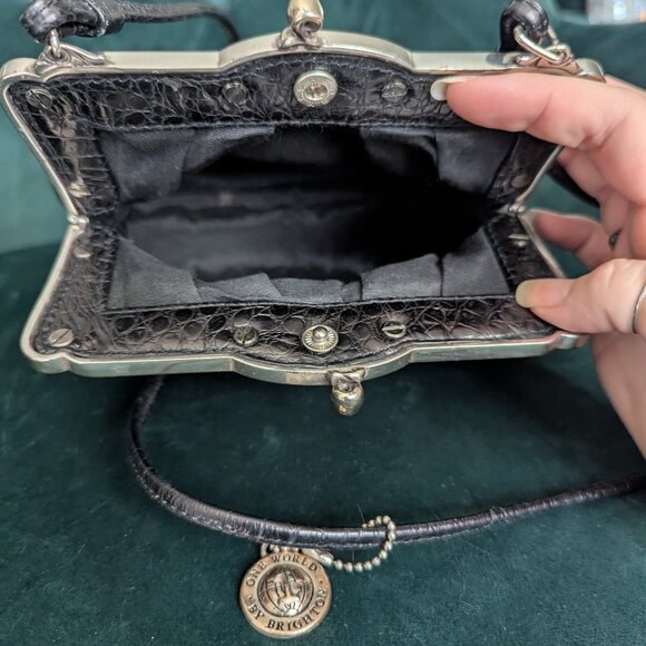 Vintage Brighton 1980s Black Croc print Leather Small Evening Crossbody Purse - Picture 2 of 8